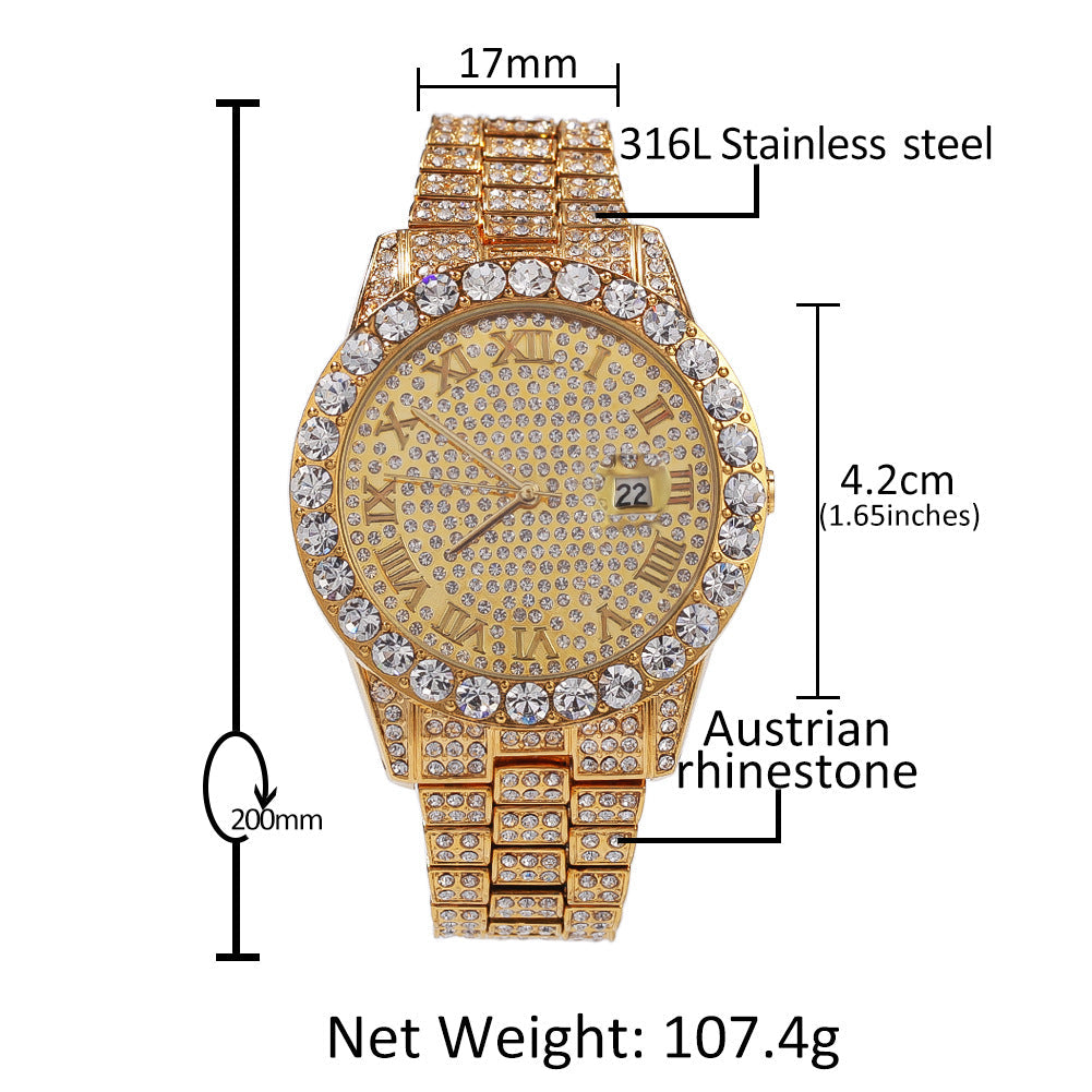 Hip-hop full-diamond waterproof quartz watches