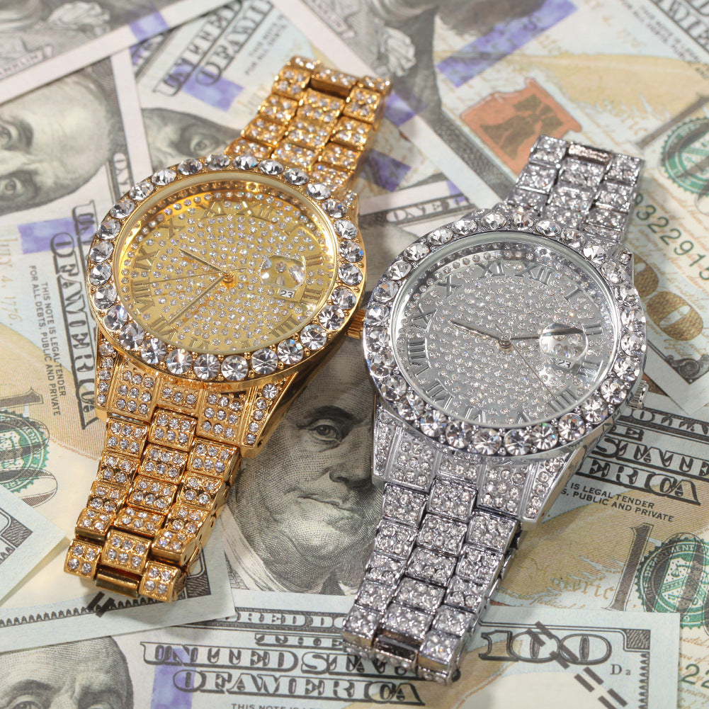 Hip-hop full-diamond waterproof quartz watches