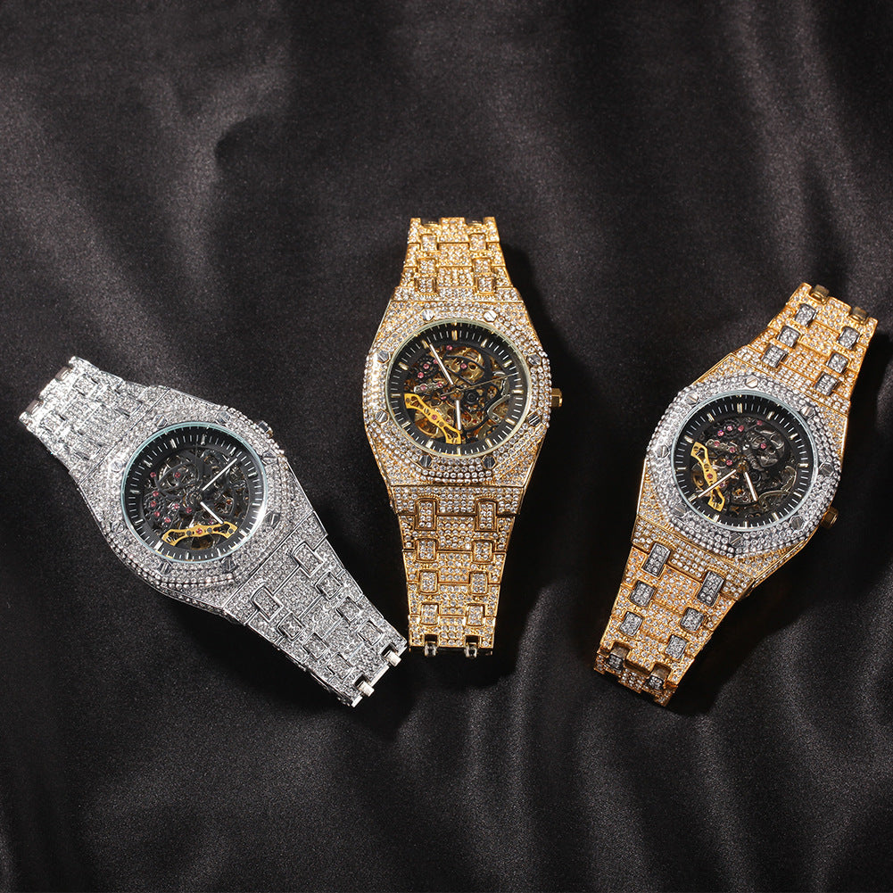 Hip Hop Full Diamond Hollow Case Mechanical Watch