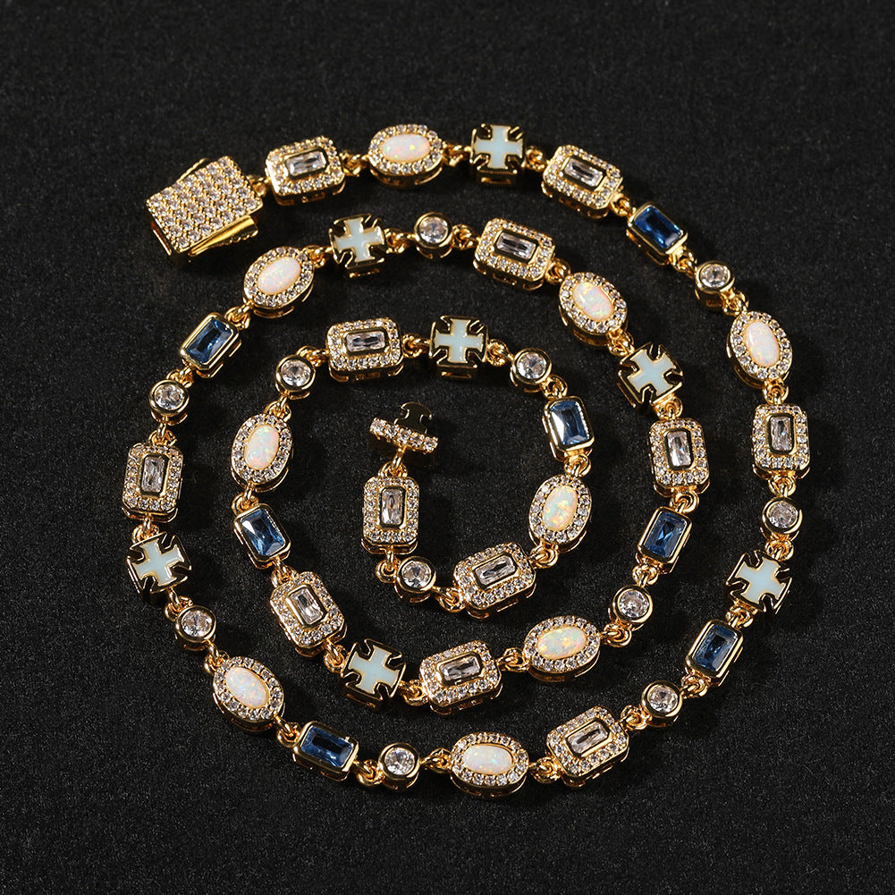 6mm blue colored gemstone bracelet with diamonds