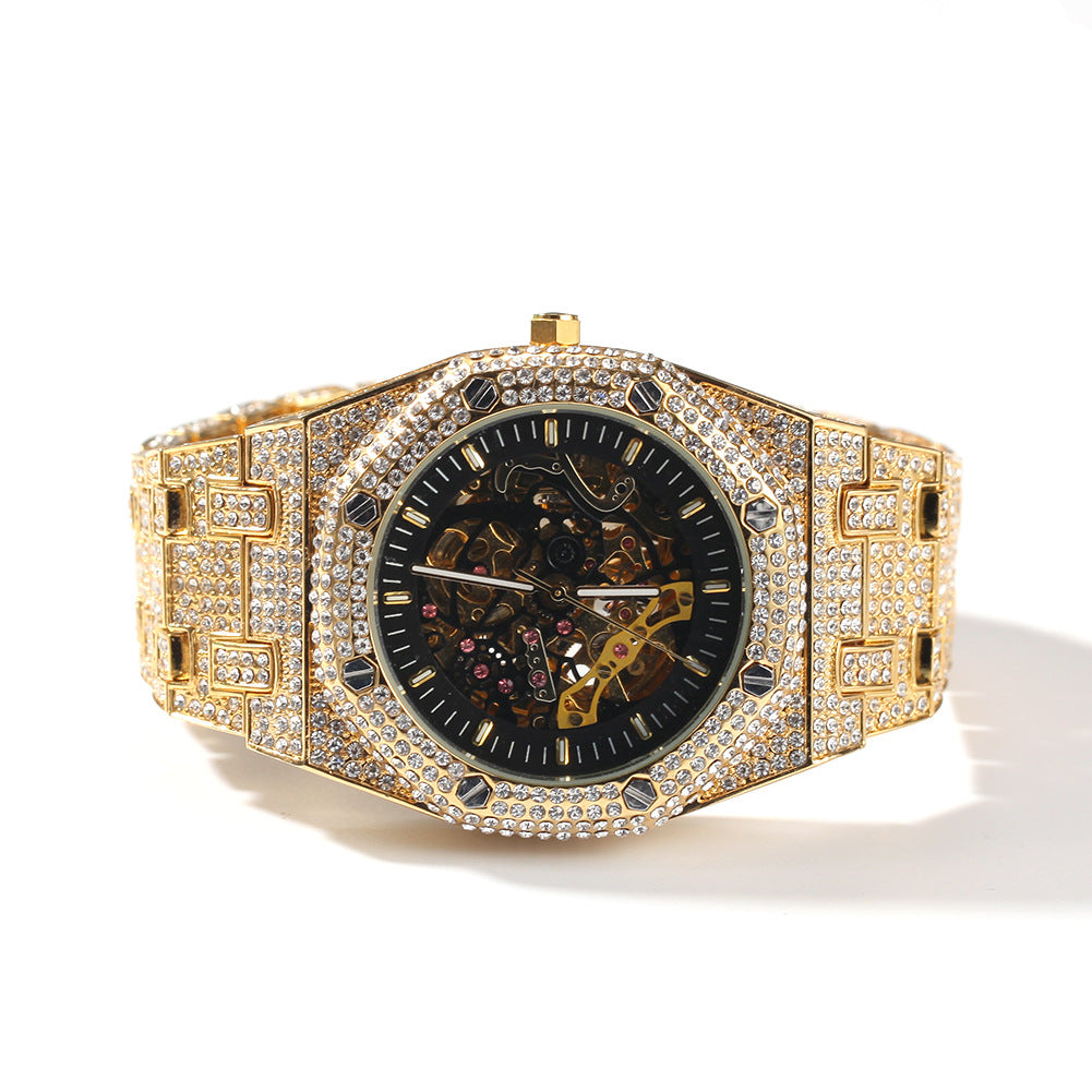 Hip Hop Full Diamond Hollow Case Mechanical Watch