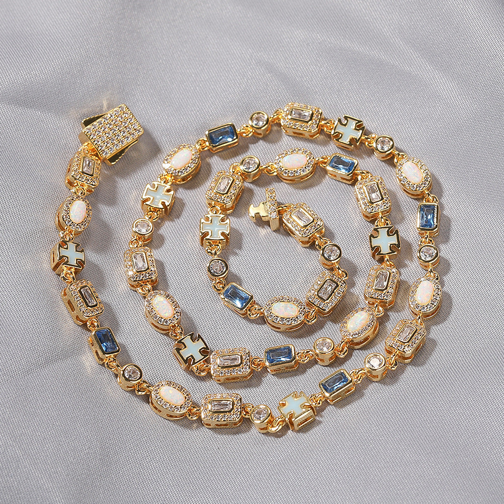 6mm blue colored gemstone bracelet with diamonds