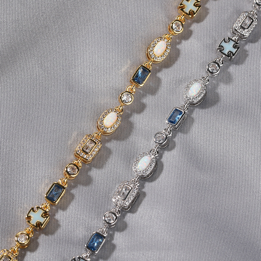 6mm blue colored gemstone bracelet with diamonds